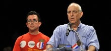 Fired T-Mobile worker Josh Coleman with CWA President Larry Cohen at the AFL-CIO Convention in September 2013  